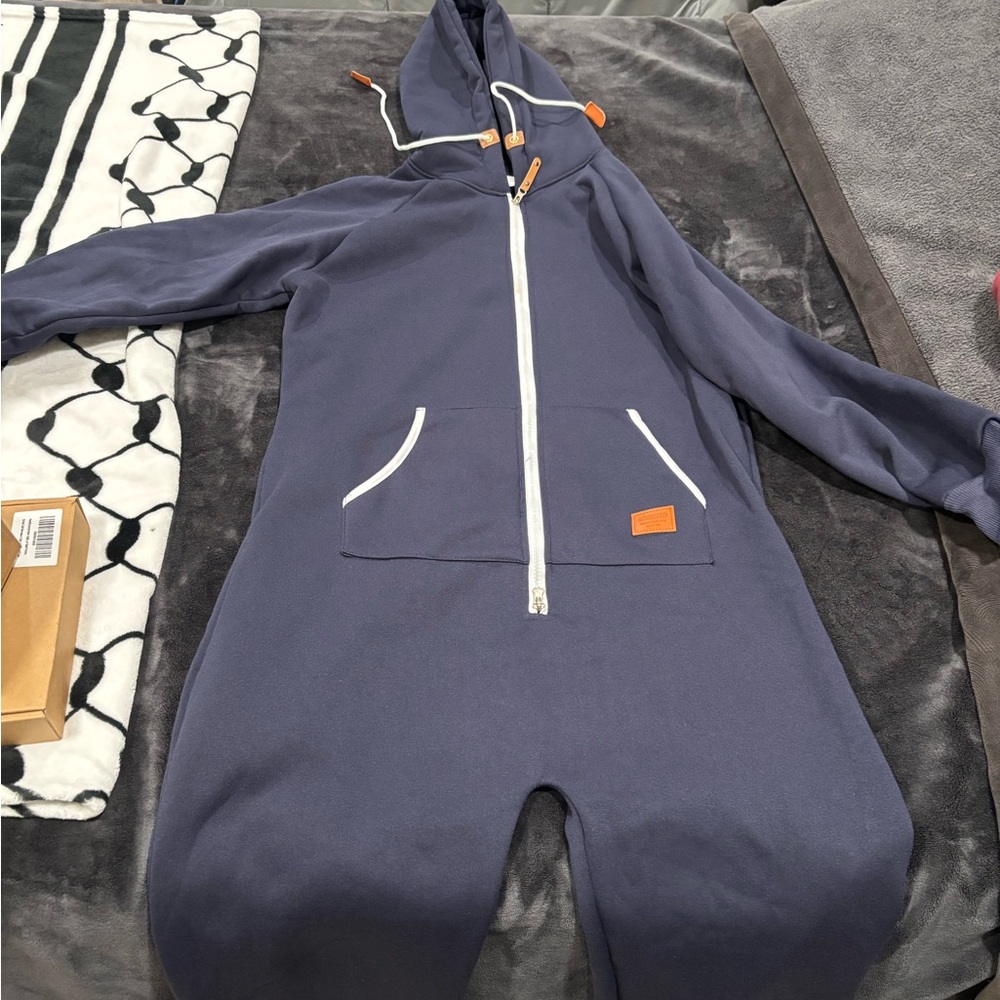 Men Navy Blue Hooded One Piece